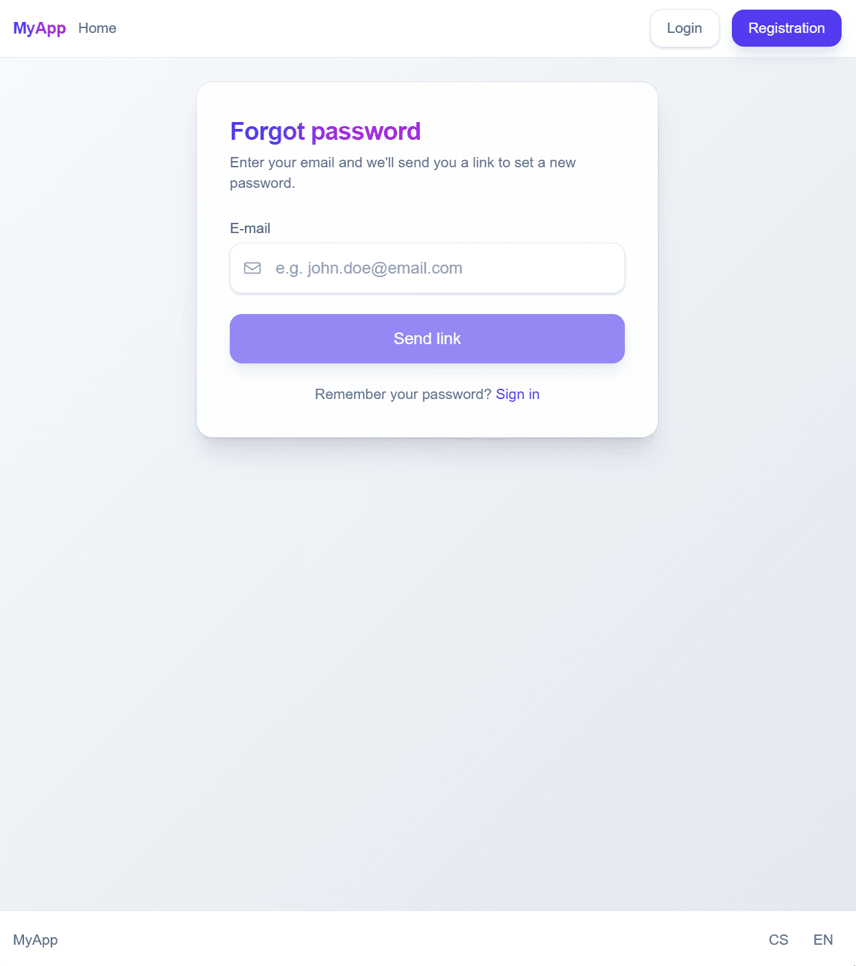 Forgot password screen